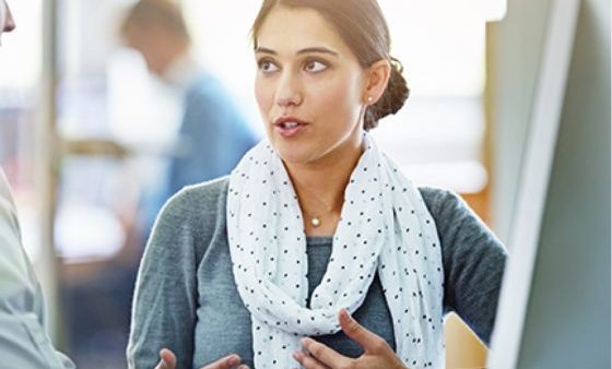 woman talking to a man