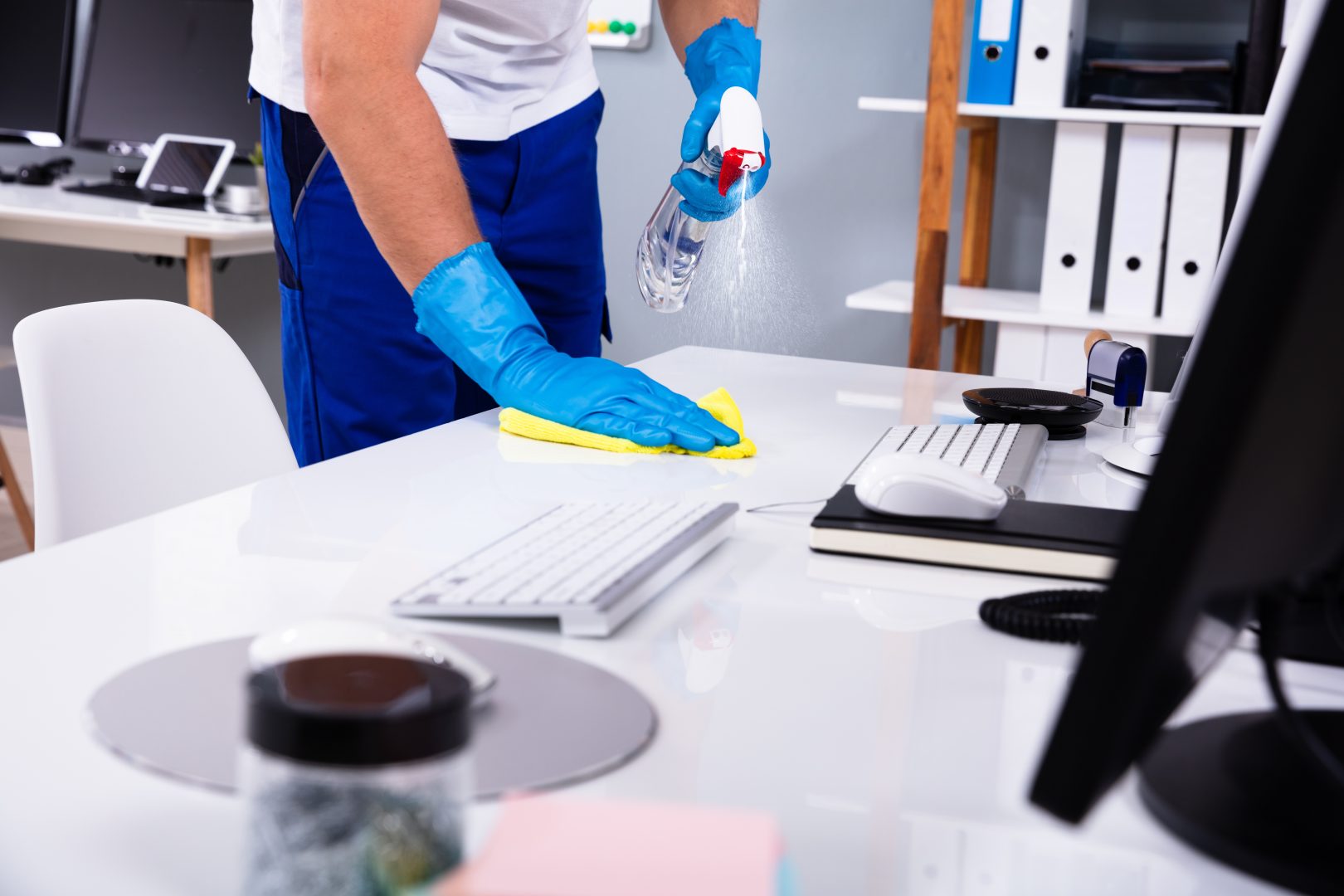 cleaning office desk