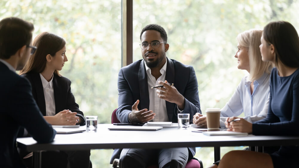 employees having a meeting