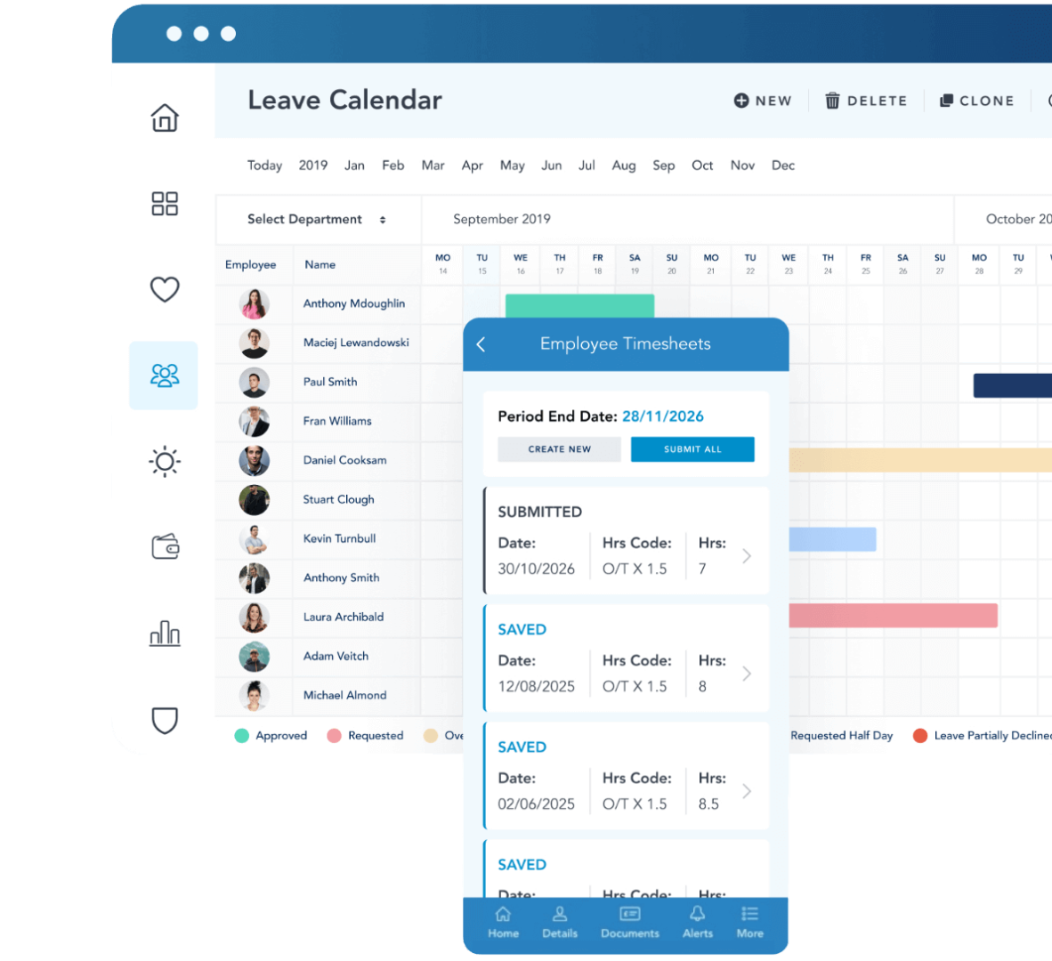 time and attendance software ui dashboard
