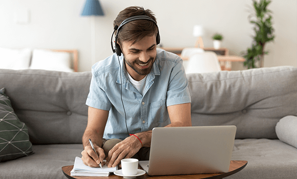 man at home e-learning on demand